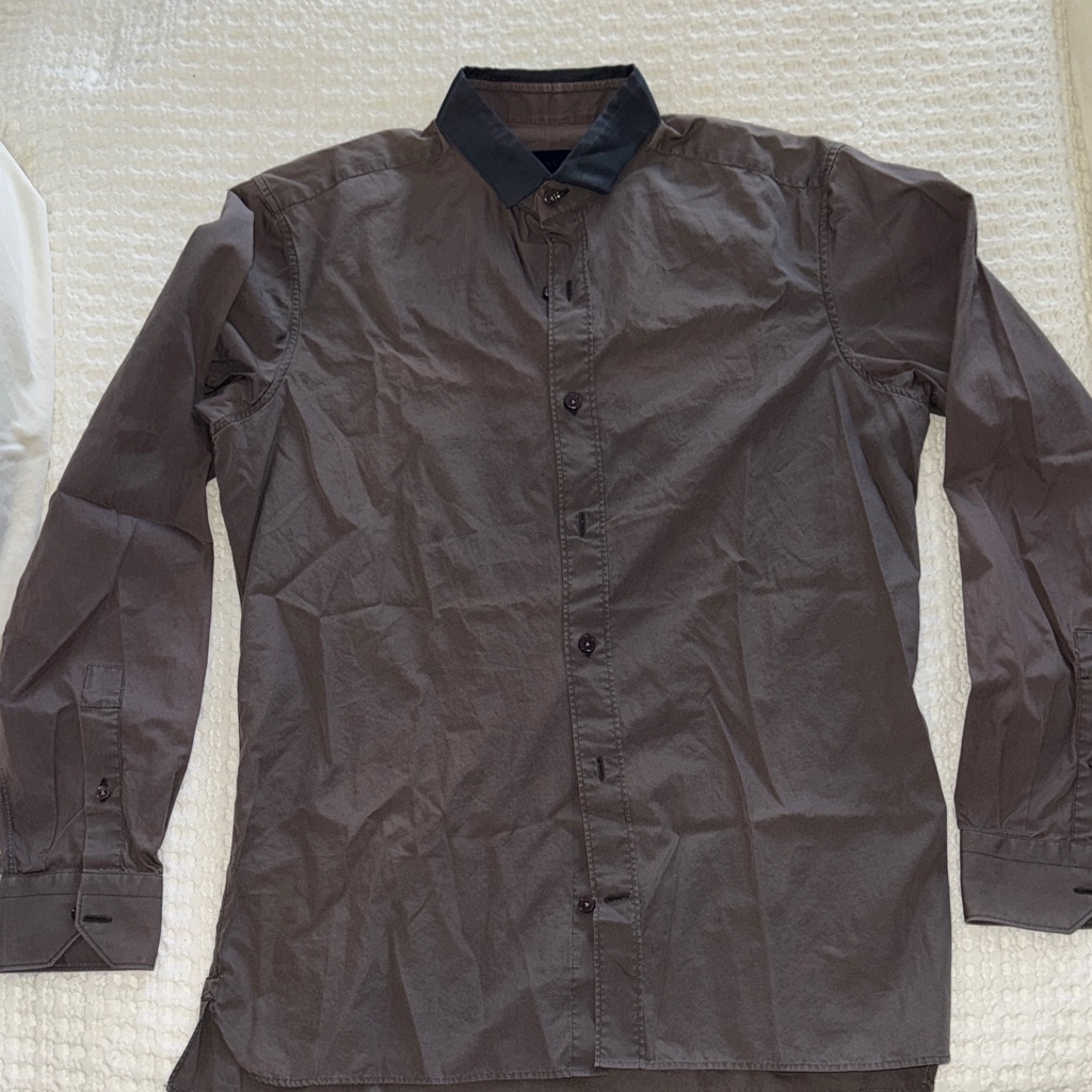 Lanvin Dark Brown Shirt With Black Collar